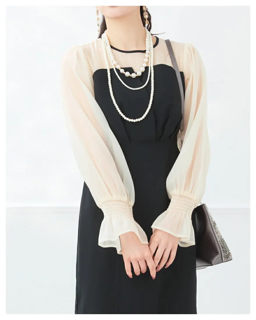 ドレスパーティードレス結婚式ワンピースお呼ばれロング春夏フォーマルプリーツパーティーレースロングドレス袖あり大きいサイズ