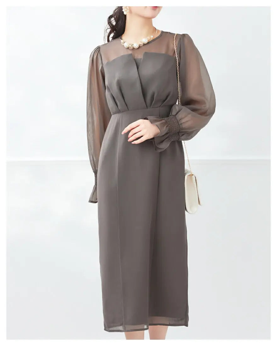 キャンディスリーブロングワンピースドレスパーティードレス結婚式お呼ばれドレスワンピースロング春夏フォーマルレース以外パーティーロングドレス袖あり大きいサイズ