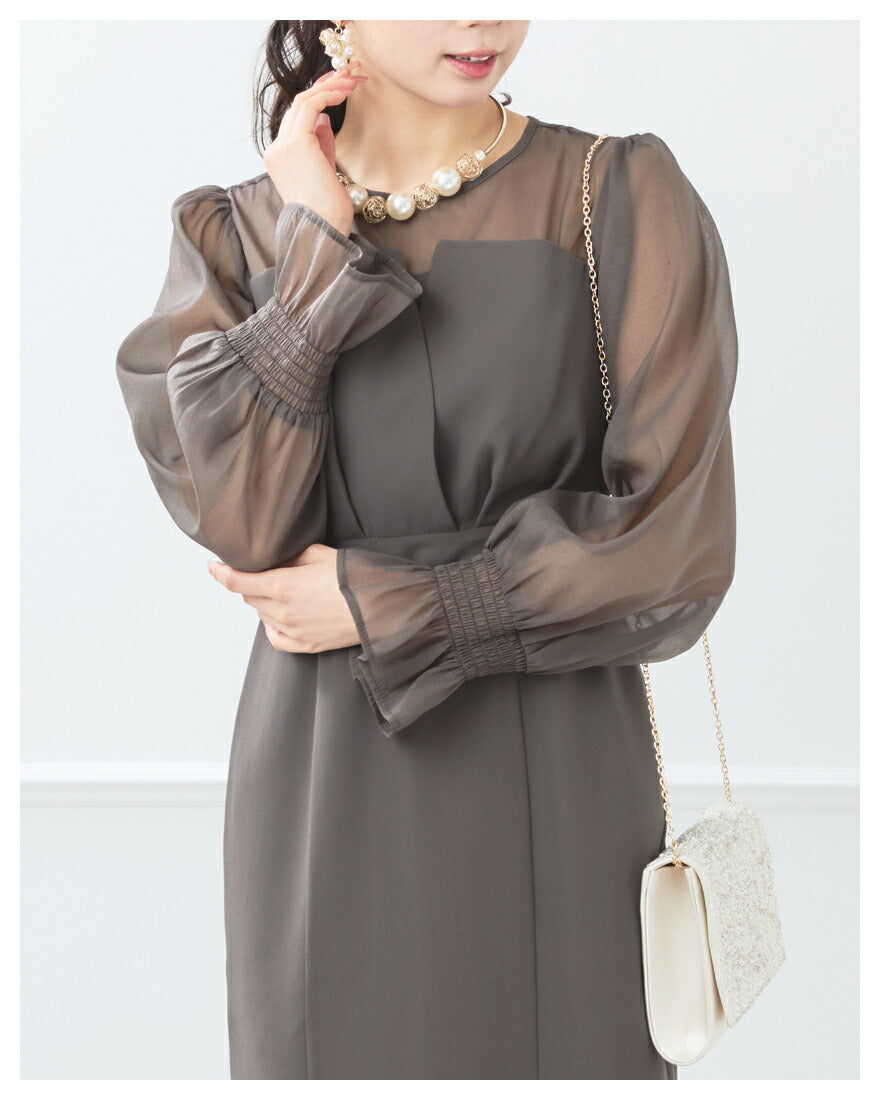 キャンディスリーブロングワンピースドレスパーティードレス結婚式お呼ばれドレスワンピースロング春夏フォーマルレース以外パーティーロングドレス袖あり大きいサイズ