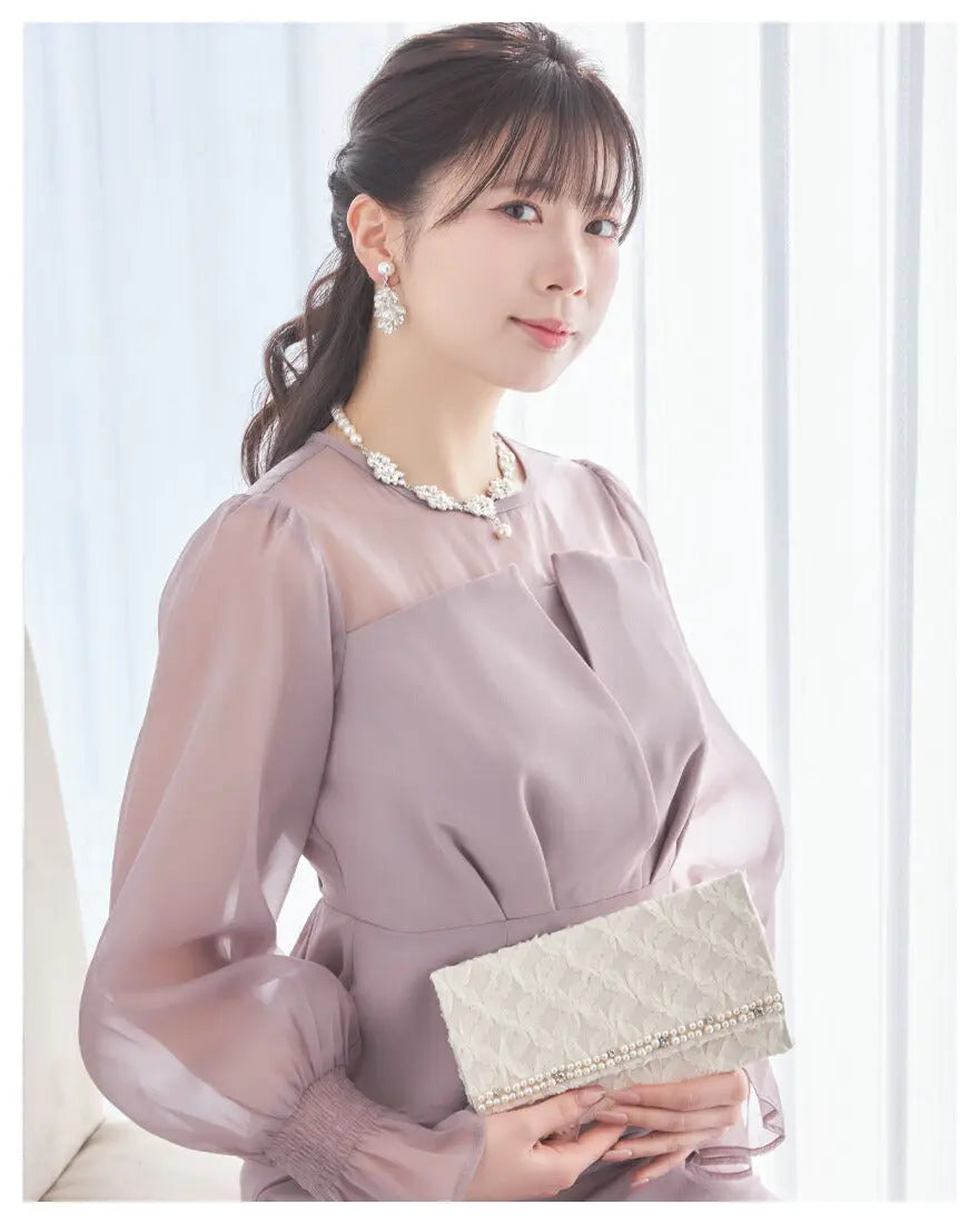 ドレスパーティードレス結婚式ワンピースお呼ばれロング春夏フォーマルプリーツパーティーレースロングドレス袖あり大きいサイズ