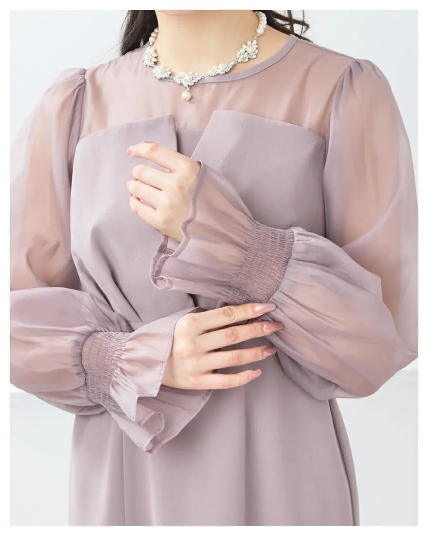 ドレスパーティードレス結婚式ワンピースお呼ばれロング春夏フォーマルプリーツパーティーレースロングドレス袖あり大きいサイズ