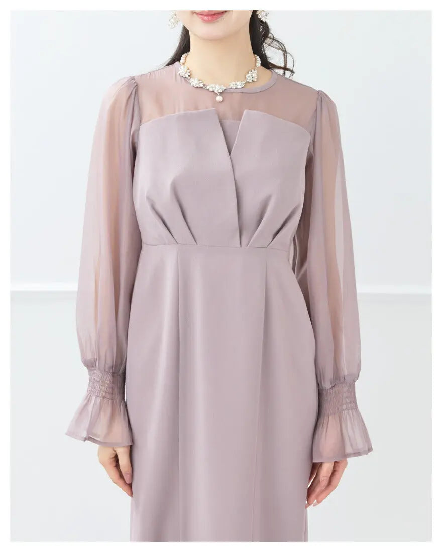 ドレスパーティードレス結婚式ワンピースお呼ばれロング春夏フォーマルプリーツパーティーレースロングドレス袖あり大きいサイズ