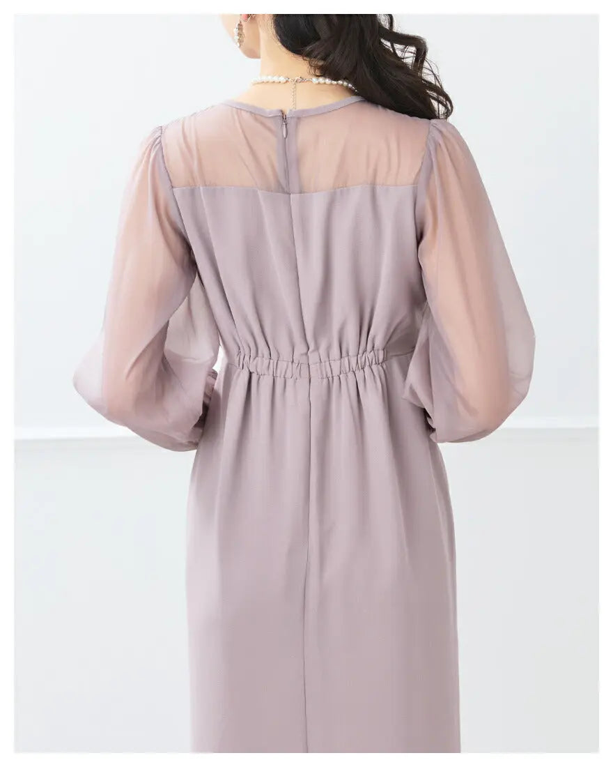 ドレスパーティードレス結婚式ワンピースお呼ばれロング春夏フォーマルプリーツパーティーレースロングドレス袖あり大きいサイズ