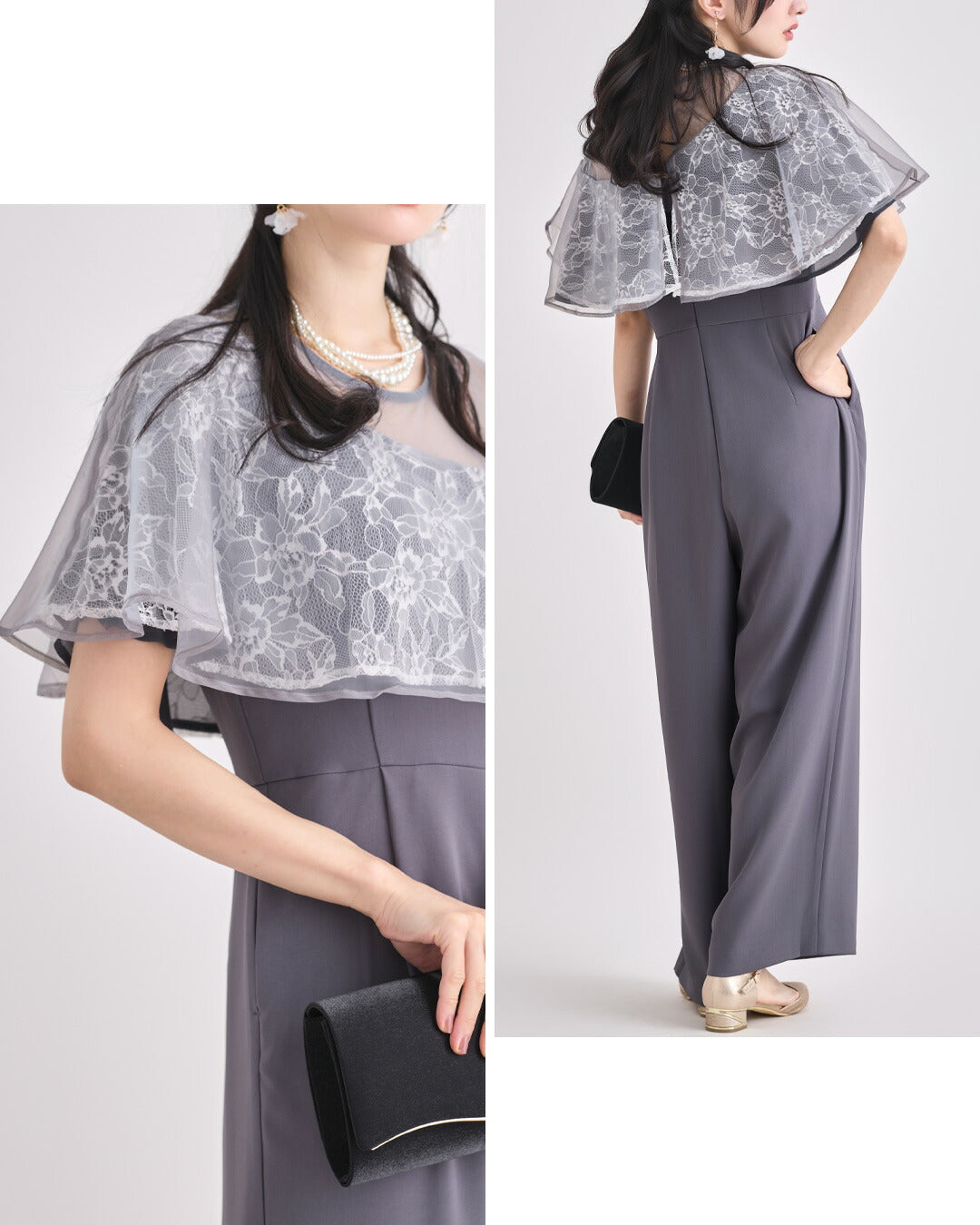 ドレスパーティードレス結婚式ワンピースお呼ばれロング春夏フォーマルプリーツパーティーレースロングドレス袖あり大きいサイズ