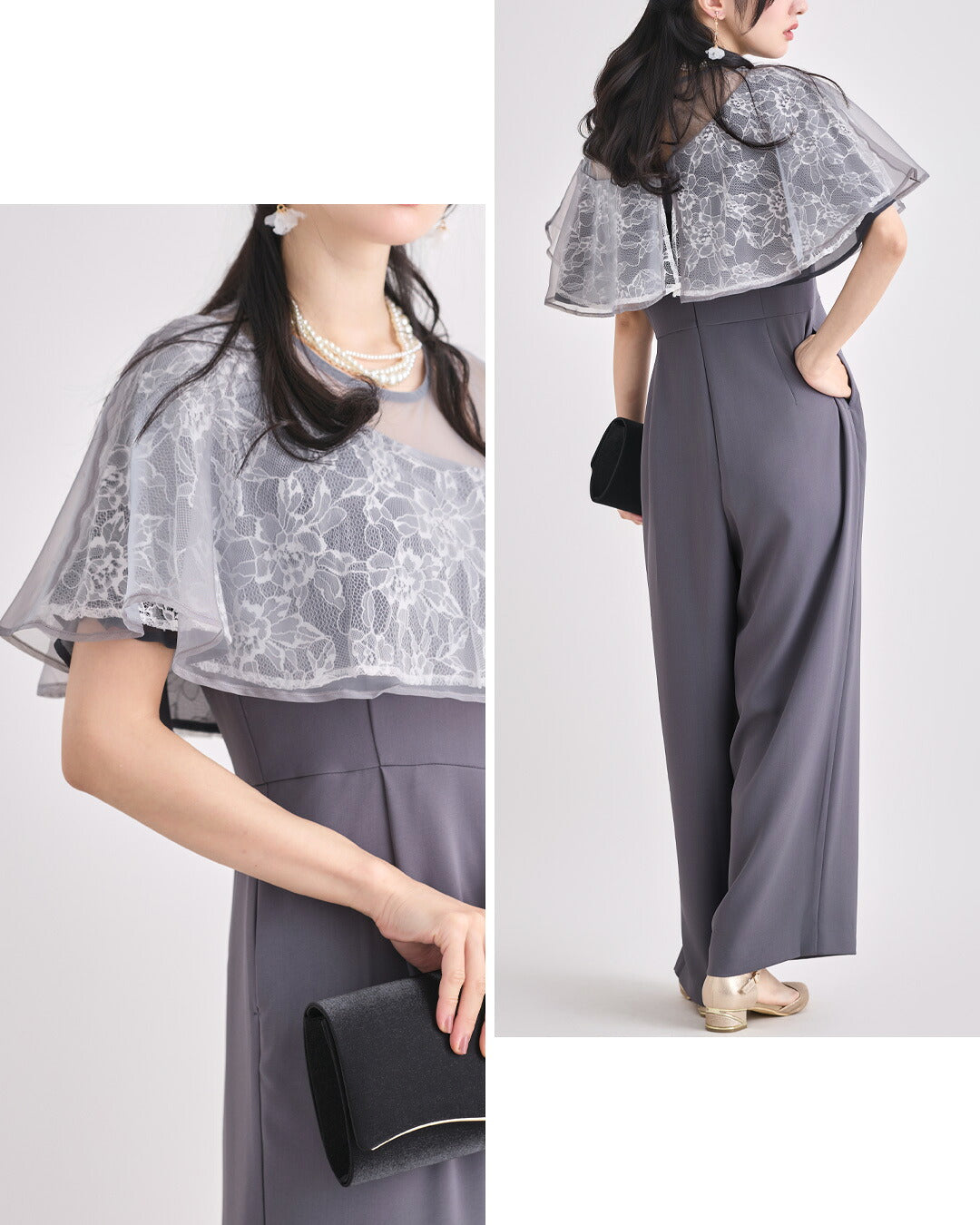 ドレスパーティードレス結婚式ワンピースお呼ばれロング春夏フォーマルプリーツパーティーレースロングドレス袖あり大きいサイズ