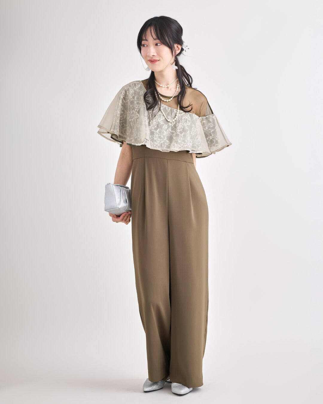 ドレスパーティードレス結婚式ワンピースお呼ばれロング春夏フォーマルプリーツパーティーレースロングドレス袖あり大きいサイズ