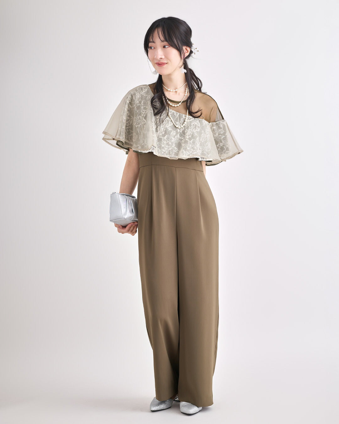 ドレスパーティードレス結婚式ワンピースお呼ばれロング春夏フォーマルプリーツパーティーレースロングドレス袖あり大きいサイズ