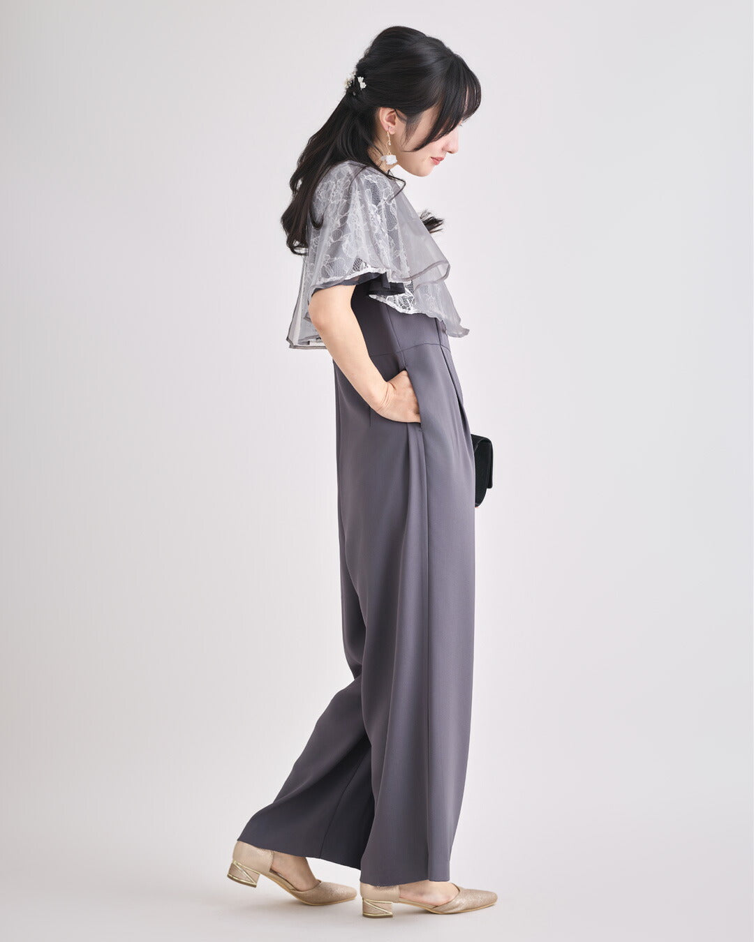 ドレスパーティードレス結婚式ワンピースお呼ばれロング春夏フォーマルプリーツパーティーレースロングドレス袖あり大きいサイズ