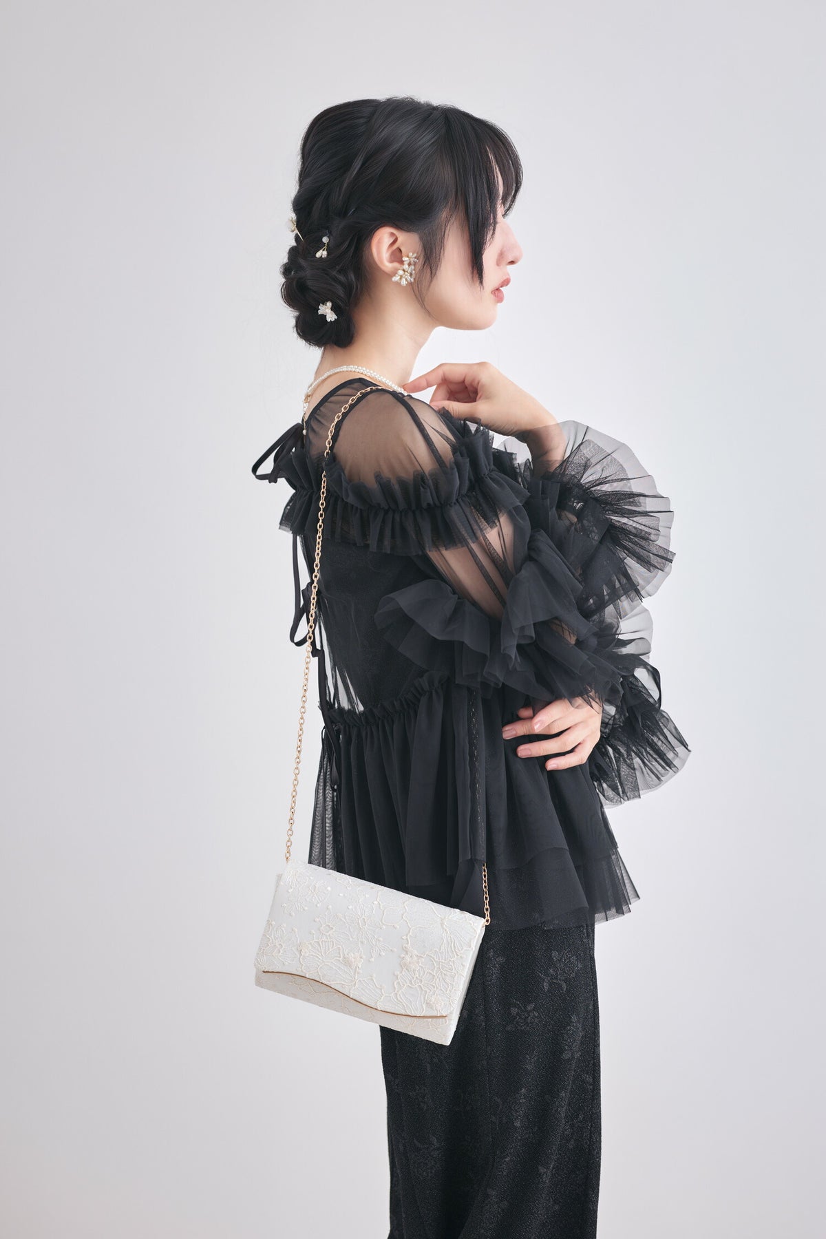 TwinkleGirlsパーティードレス結婚式お呼ばれ体型カバーレース刺繍チュールワンピース袖ありM〜3L対応partydress1970