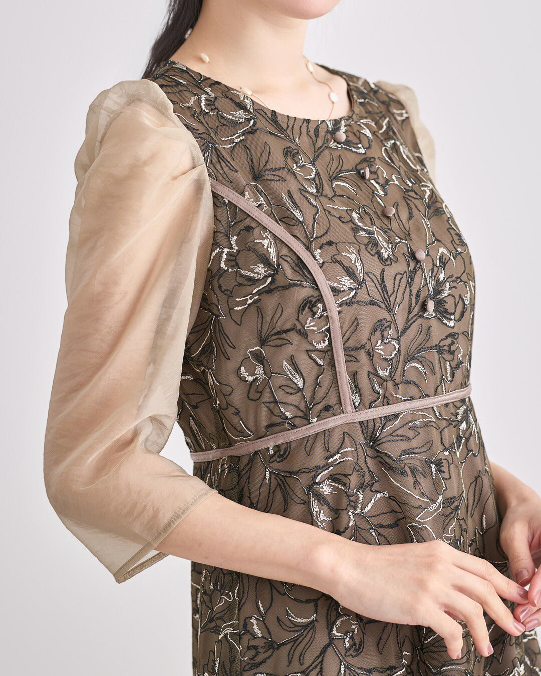 ドレスパーティードレス結婚式ワンピースお呼ばれロング春夏フォーマルプリーツパーティーレースロングドレス袖あり大きいサイズ