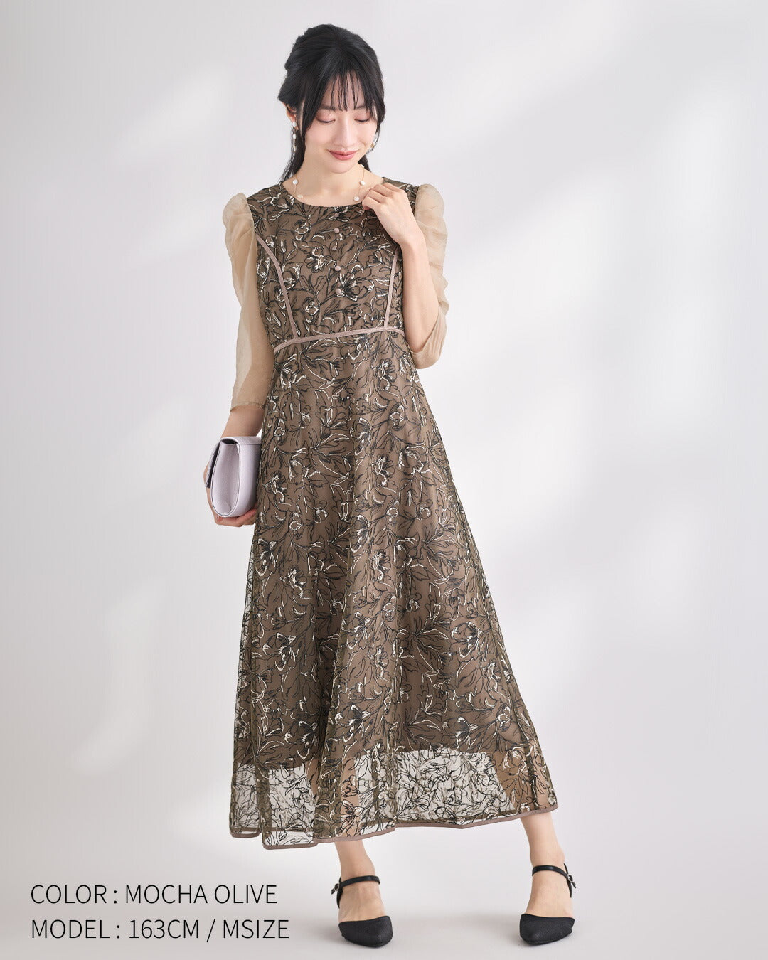 ドレスパーティードレス結婚式ワンピースお呼ばれロング春夏フォーマルプリーツパーティーレースロングドレス袖あり大きいサイズ