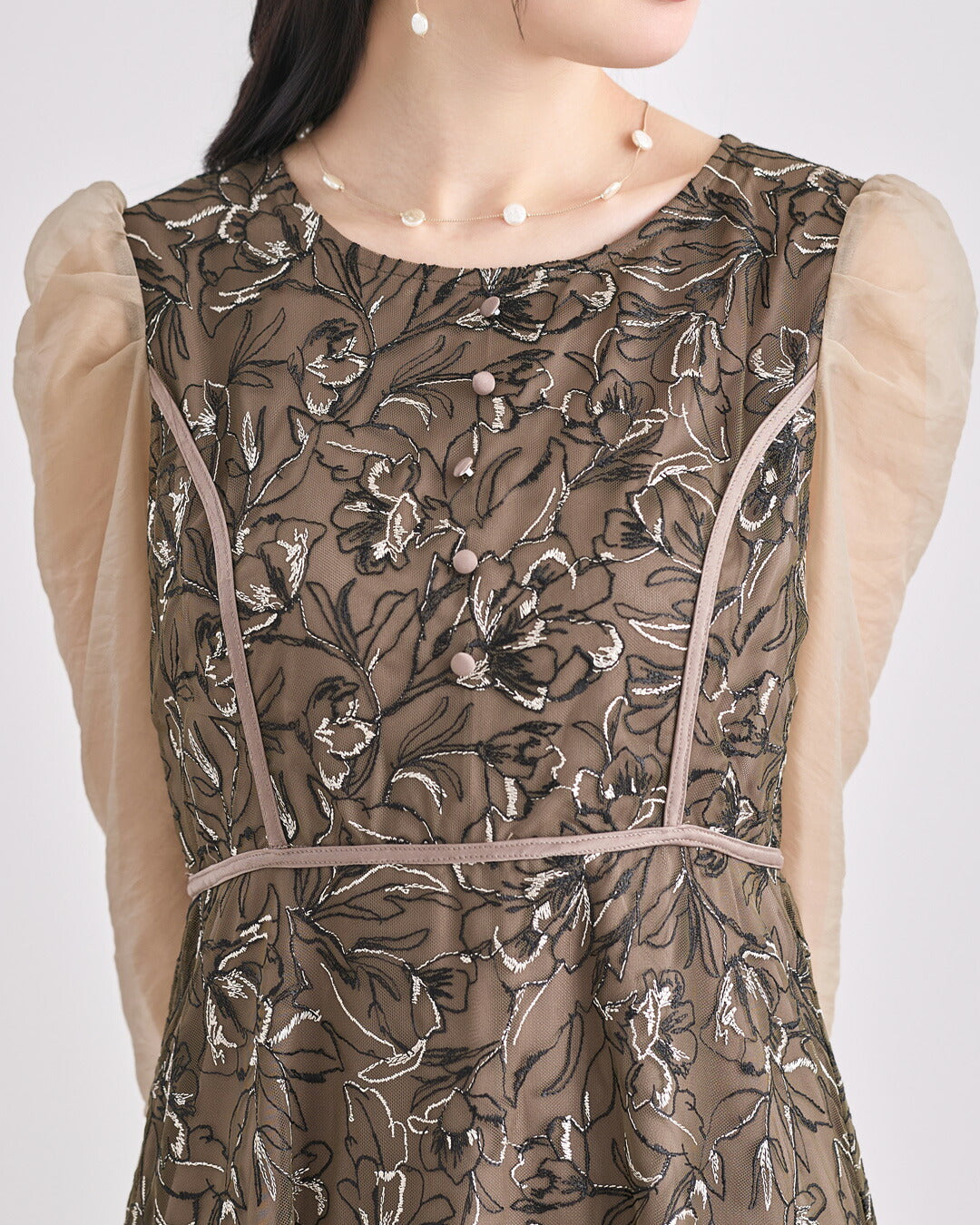 ドレスパーティードレス結婚式ワンピースお呼ばれロング春夏フォーマルプリーツパーティーレースロングドレス袖あり大きいサイズ