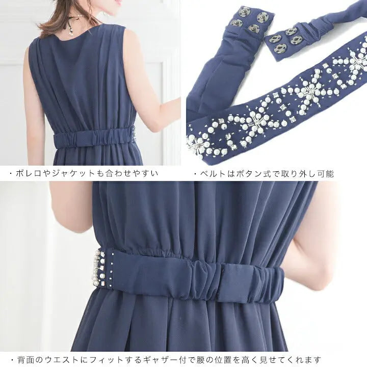 パーティードレスミモレ丈ロング丈結婚式ワンピースドレスお呼ばれシフォン/サテン/パール/ビジュー/ベルト/カシュクール/グリーン/ネイビー/ブラック/M/L/LL/2L/9号/11号/13号/15号/