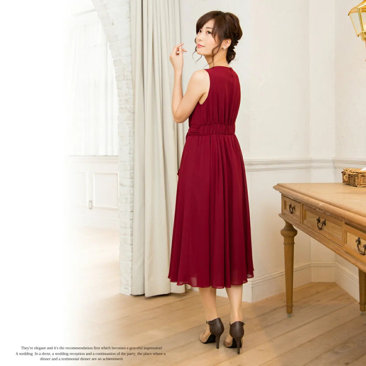 パーティードレスミモレ丈膝丈結婚式20代30代ワンピースロングパーティドレスミモレドレスゲスト大人二次会シフォン