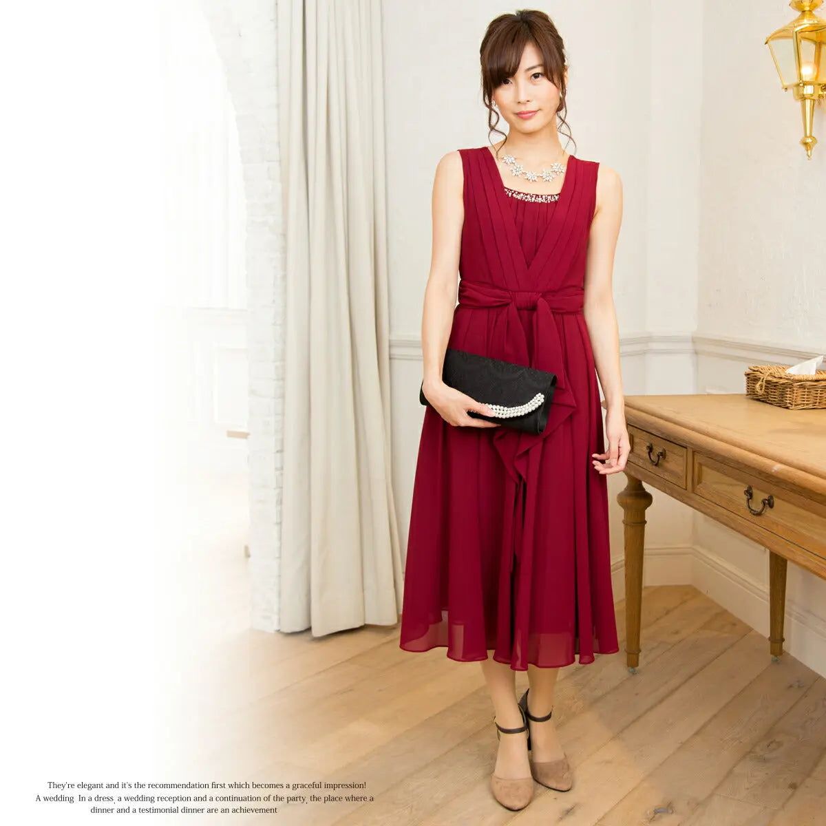 パーティードレスミモレ丈膝丈結婚式20代30代ワンピースロングパーティドレスミモレドレスゲスト大人二次会シフォン