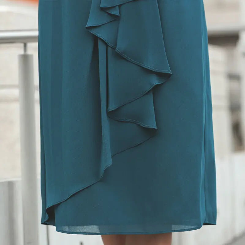 結婚式ワンピースパーティードレスミモレ丈ロング丈袖ありレディースドレスミモレ丈ワンピース