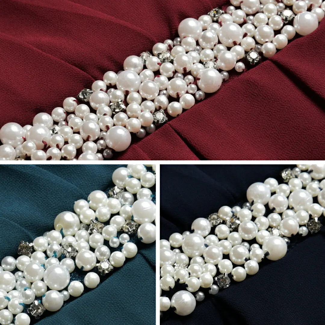 結婚式ワンピースパーティードレスミモレ丈ロング丈袖ありレディースドレスミモレ丈ワンピース