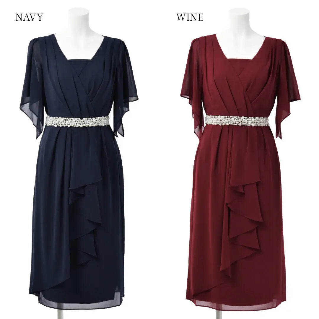 結婚式ワンピースパーティードレスミモレ丈ロング丈袖ありレディースドレスミモレ丈ワンピース