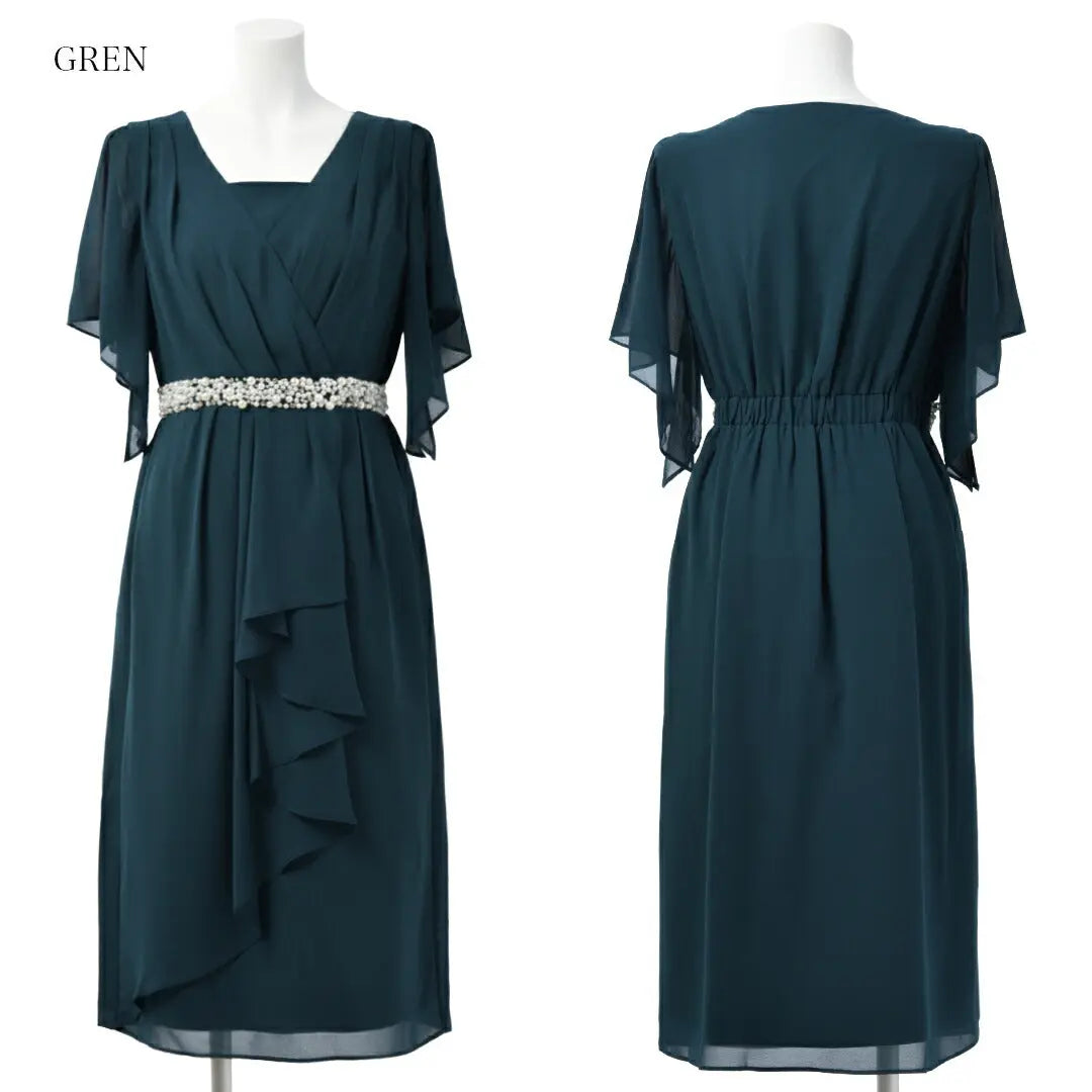 結婚式ワンピースパーティードレスミモレ丈ロング丈袖ありレディースドレスミモレ丈ワンピース