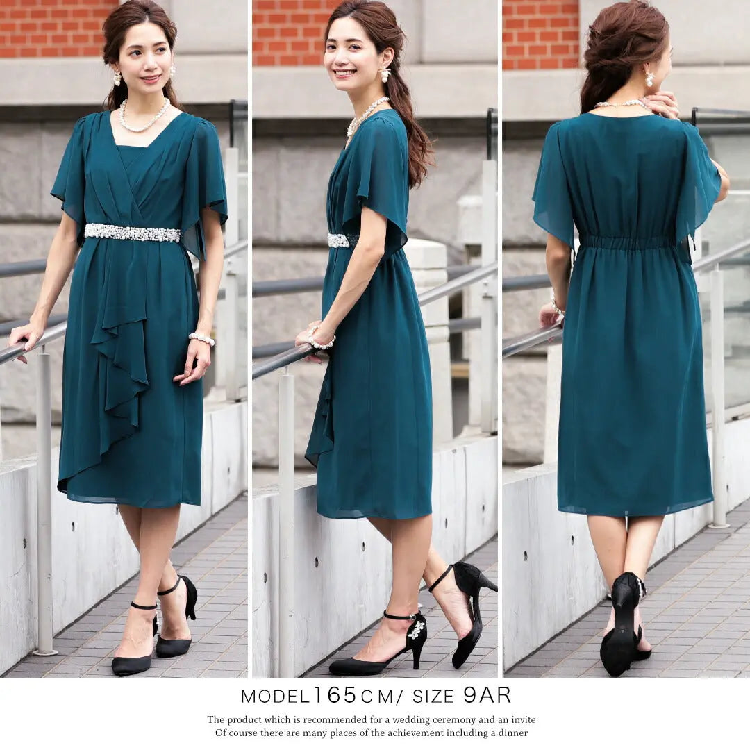 結婚式ワンピースパーティードレスミモレ丈ロング丈袖ありレディースドレスミモレ丈ワンピース