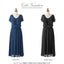 ミモレ丈パーティードレスロング丈/ロング/秋冬膝下丈/ブラウジング/シフォン/袖あり/ラッフル/ラッフル袖全4色M/L/LL/3L/