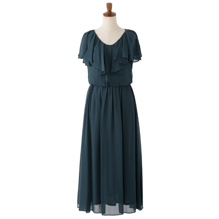 ミモレ丈パーティードレス ロング丈/ロング/春夏 膝下丈/ブラウジング/シフォン/袖あり/ラッフル/ラッフル袖 全4色 M/L/LL/3L/ パーティードレス通販TwinkleGIrls