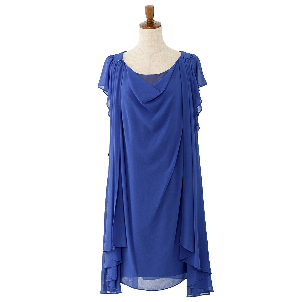 パーティードレス 結婚式/ワンピース/ドレス/春夏/20代/30代/お呼ばれゆったり/膝丈/ラッフルスリーブ/シフォン生地/ドレープ/3WAYブルー/ミント/グリーン/ネイビー/Mサイズ/Lサイズ/9号/11号 パーティードレス通販TwinkleGIrls