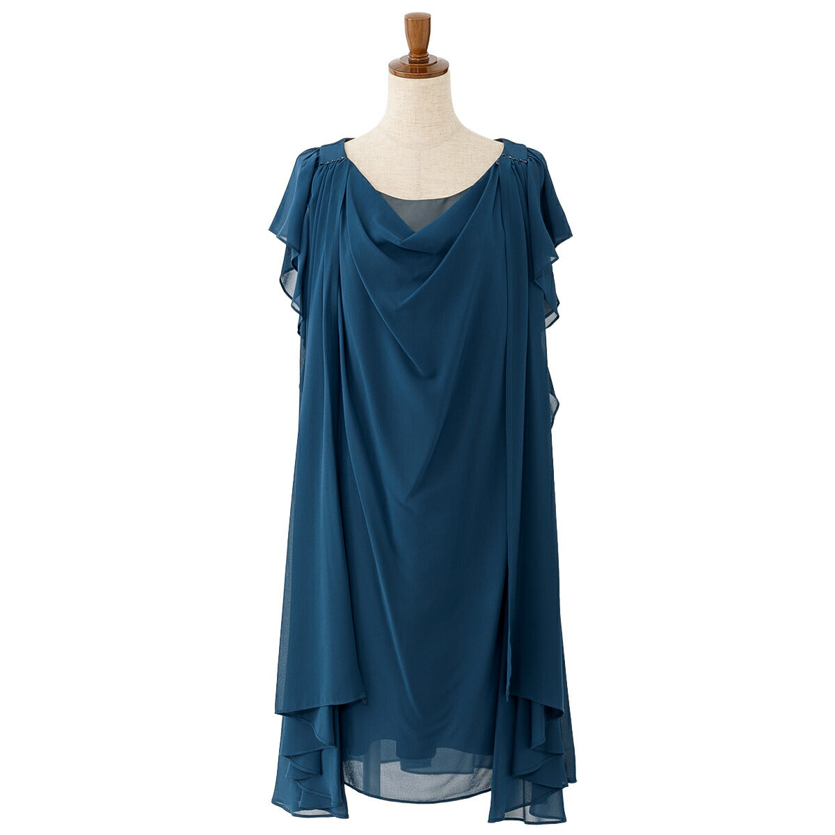 パーティードレス 結婚式/ワンピース/ドレス/春夏/20代/30代/お呼ばれゆったり/膝丈/ラッフルスリーブ/シフォン生地/ドレープ/3WAYブルー/ミント/グリーン/ネイビー/Mサイズ/Lサイズ/9号/11号 パーティードレス通販TwinkleGIrls