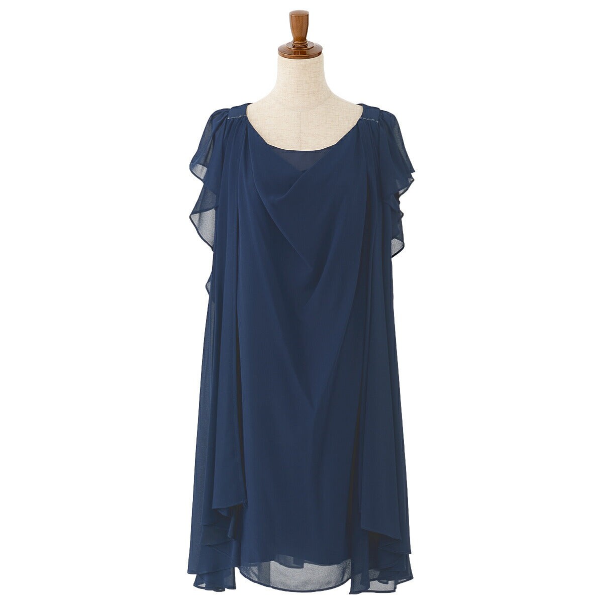 パーティードレス 結婚式/ワンピース/ドレス/春夏/20代/30代/お呼ばれゆったり/膝丈/ラッフルスリーブ/シフォン生地/ドレープ/3WAYブルー/ミント/グリーン/ネイビー/Mサイズ/Lサイズ/9号/11号 パーティードレス通販TwinkleGIrls