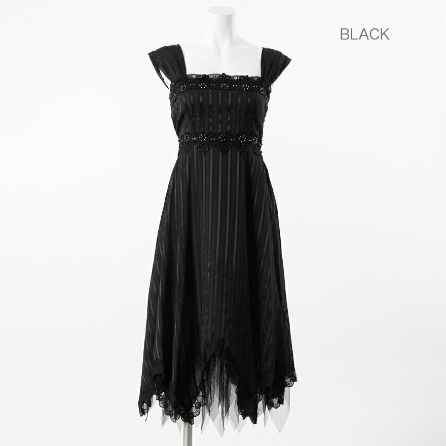 【アウトレット】結婚式ワンピースドレスパーティードレスストライプレースAライン披露宴結婚式20代30代二次会お呼ばれ服パーティーパーティ