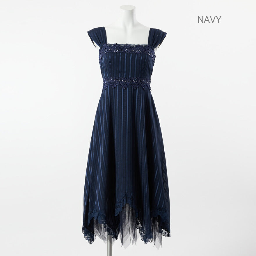 【アウトレット】結婚式ワンピースドレスパーティードレスストライプレースAライン披露宴結婚式20代30代二次会お呼ばれ服パーティーパーティ