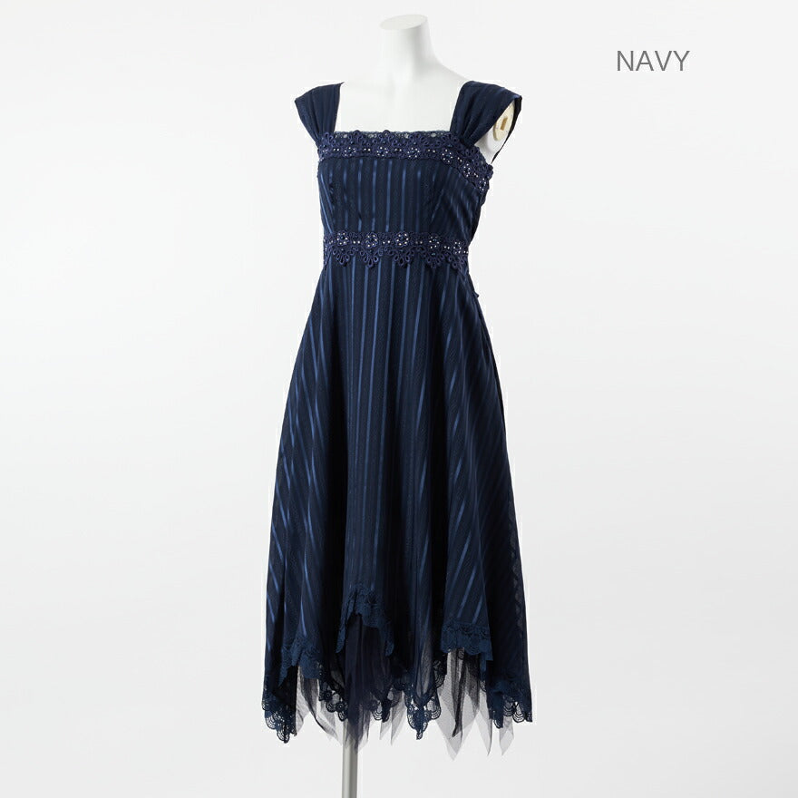 【アウトレット】結婚式ワンピースドレスパーティードレスストライプレースAライン披露宴結婚式20代30代二次会お呼ばれ服パーティーパーティ