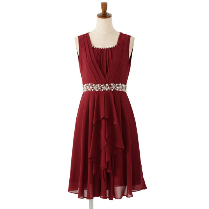 パーティードレス フィット&フレアドレス結婚式 ワンピース ドレス 春夏 膝丈/フレアスカート/ドレープ/パール/ビジュー 全3色 M/L パーティードレス通販TwinkleGIrls