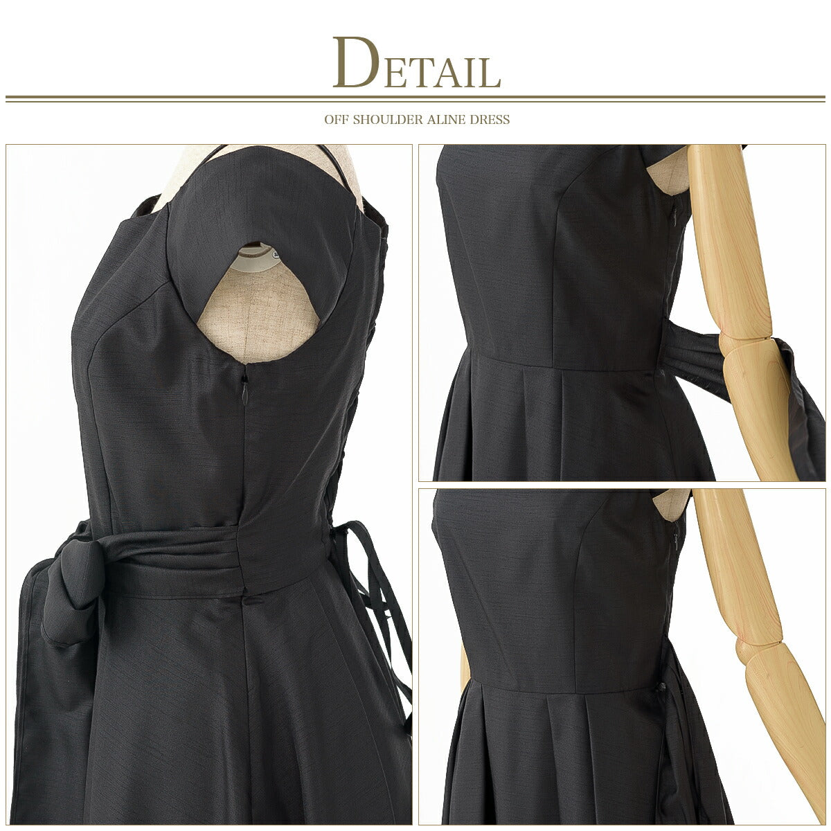 パーティードレス結婚式/ワンピース/ドレス/秋冬/20代/30代/お呼ばれAライン/膝丈/オフショルダー/シャンタン生地/リボン/編み上げグリーン/ネイビー/ブラック/ブルー/Mサイズ/9号