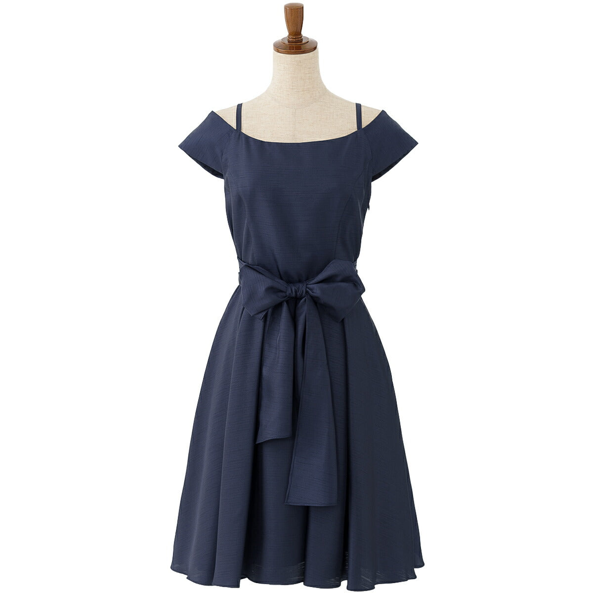 パーティードレス 結婚式/ワンピース/ドレス/春夏/20代/30代/お呼ばれAライン/膝丈/オフショルダー/シャンタン生地/リボン/編み上げグリーン/ネイビー/ブラック/ブルー/Mサイズ/9号 パーティードレス通販TwinkleGIrls
