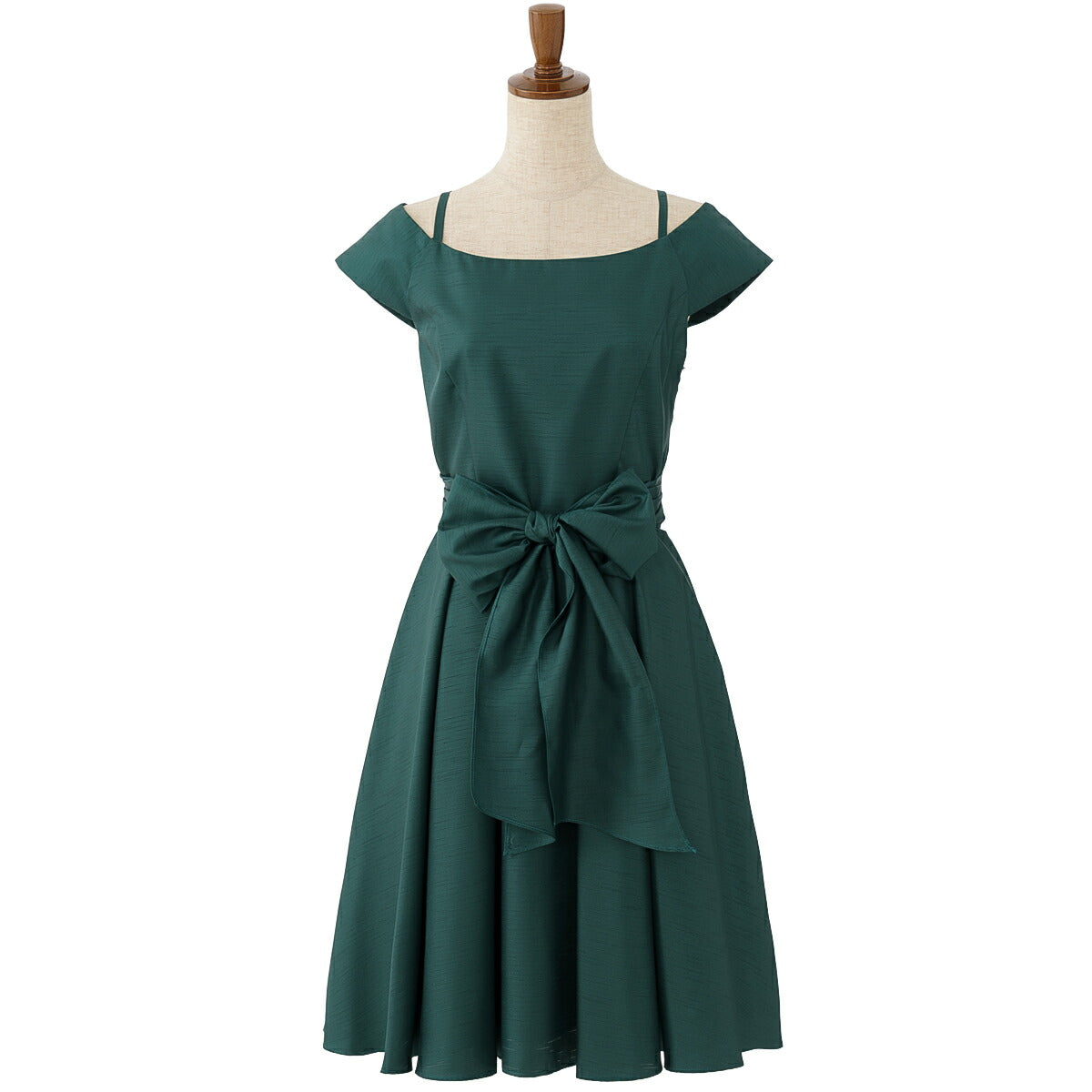 パーティードレス 結婚式/ワンピース/ドレス/春夏/20代/30代/お呼ばれAライン/膝丈/オフショルダー/シャンタン生地/リボン/編み上げグリーン/ネイビー/ブラック/ブルー/Mサイズ/9号 パーティードレス通販TwinkleGIrls