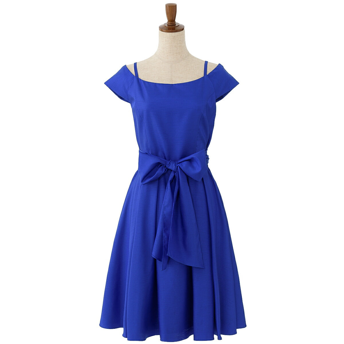 パーティードレス 結婚式/ワンピース/ドレス/春夏/20代/30代/お呼ばれAライン/膝丈/オフショルダー/シャンタン生地/リボン/編み上げグリーン/ネイビー/ブラック/ブルー/Mサイズ/9号 パーティードレス通販TwinkleGIrls