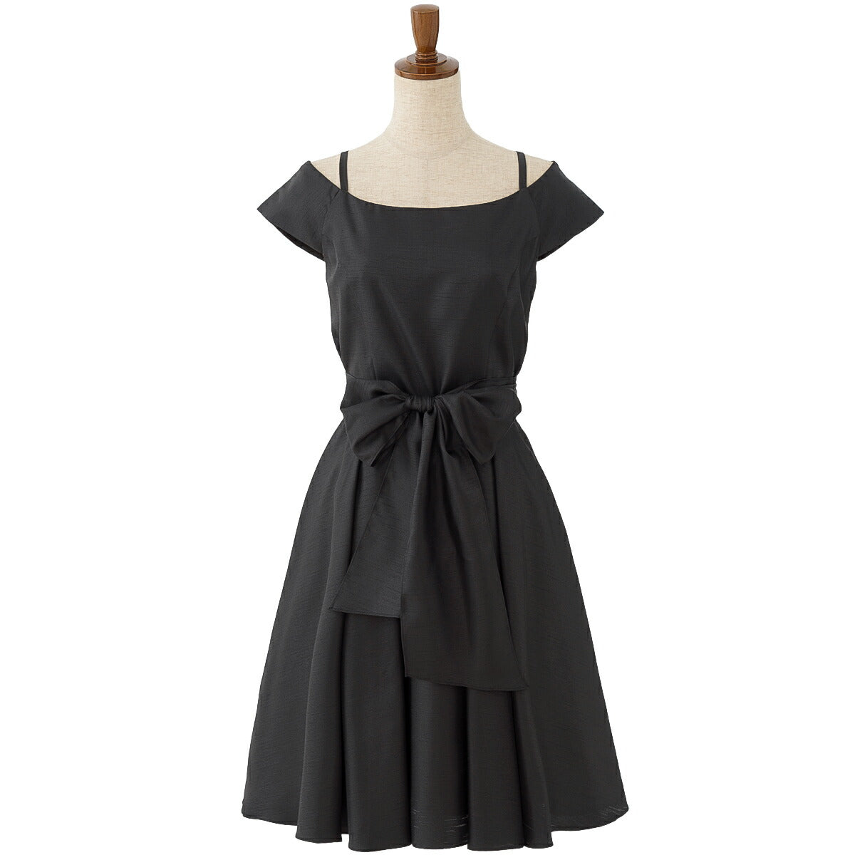 パーティードレス 結婚式/ワンピース/ドレス/春夏/20代/30代/お呼ばれAライン/膝丈/オフショルダー/シャンタン生地/リボン/編み上げグリーン/ネイビー/ブラック/ブルー/Mサイズ/9号 パーティードレス通販TwinkleGIrls