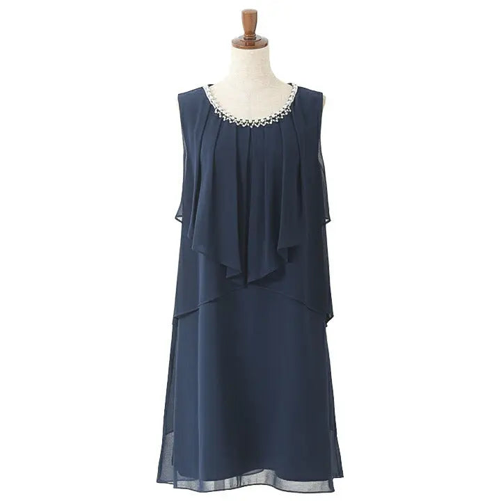 パーティードレス 結婚式 ワンピース ドレス  大きいサイズ Aライン パールビジュー  パーティドレス ノースリーブ ラッフルフリル パーティードレス通販TwinkleGIrls