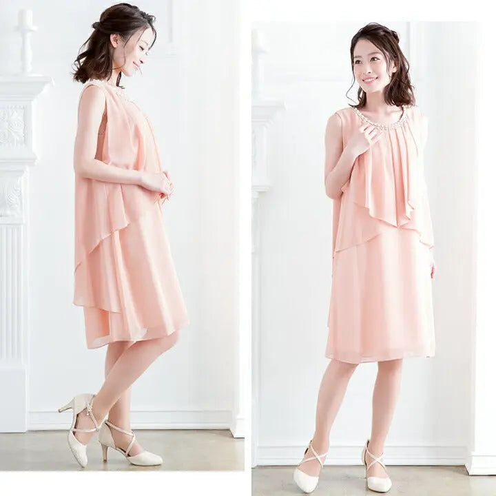 パーティードレス結婚式ワンピースドレス大きいサイズAラインパールビジューパーティドレスノースリーブラッフルフリル