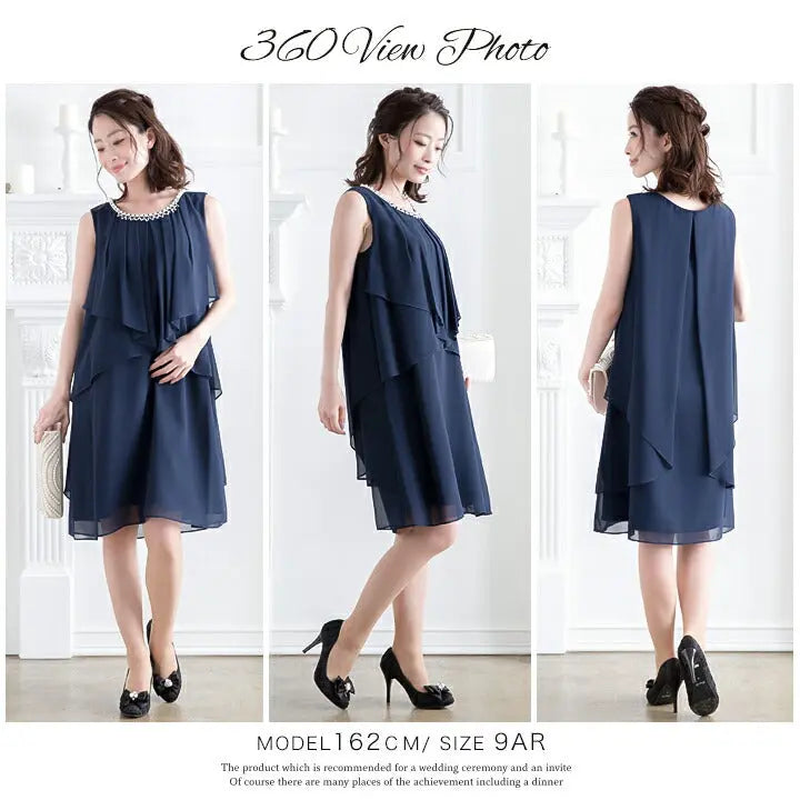 パーティードレス結婚式ワンピースドレス大きいサイズAラインパールビジューパーティドレスノースリーブラッフルフリル