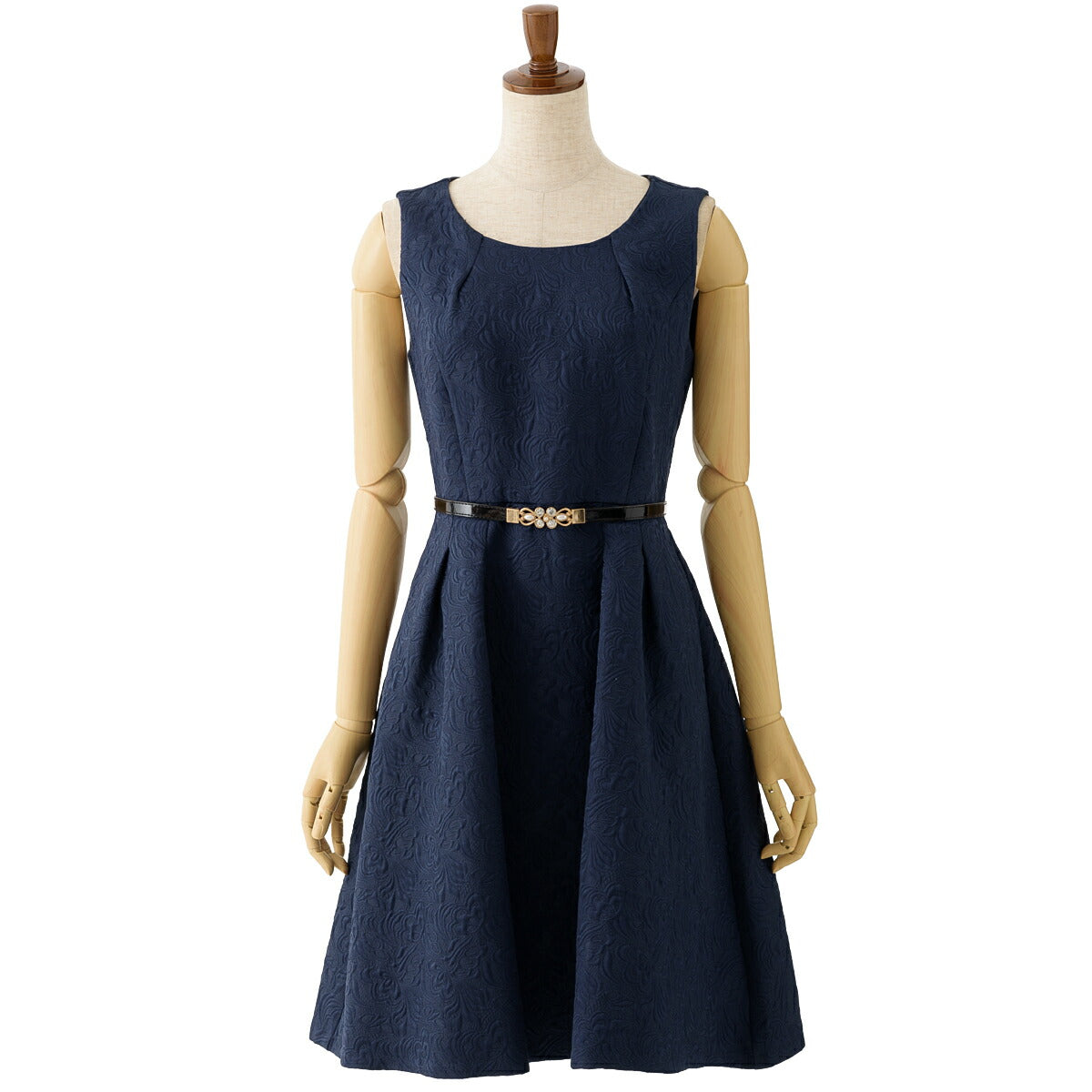パーティードレス 結婚式/ワンピース/ドレス/春夏/20代/30代/お呼ばれAライン/膝丈/ベルトセット/ジャガードブルー/ネイビー/レッド/Mサイズ/9号 パーティードレス通販TwinkleGIrls