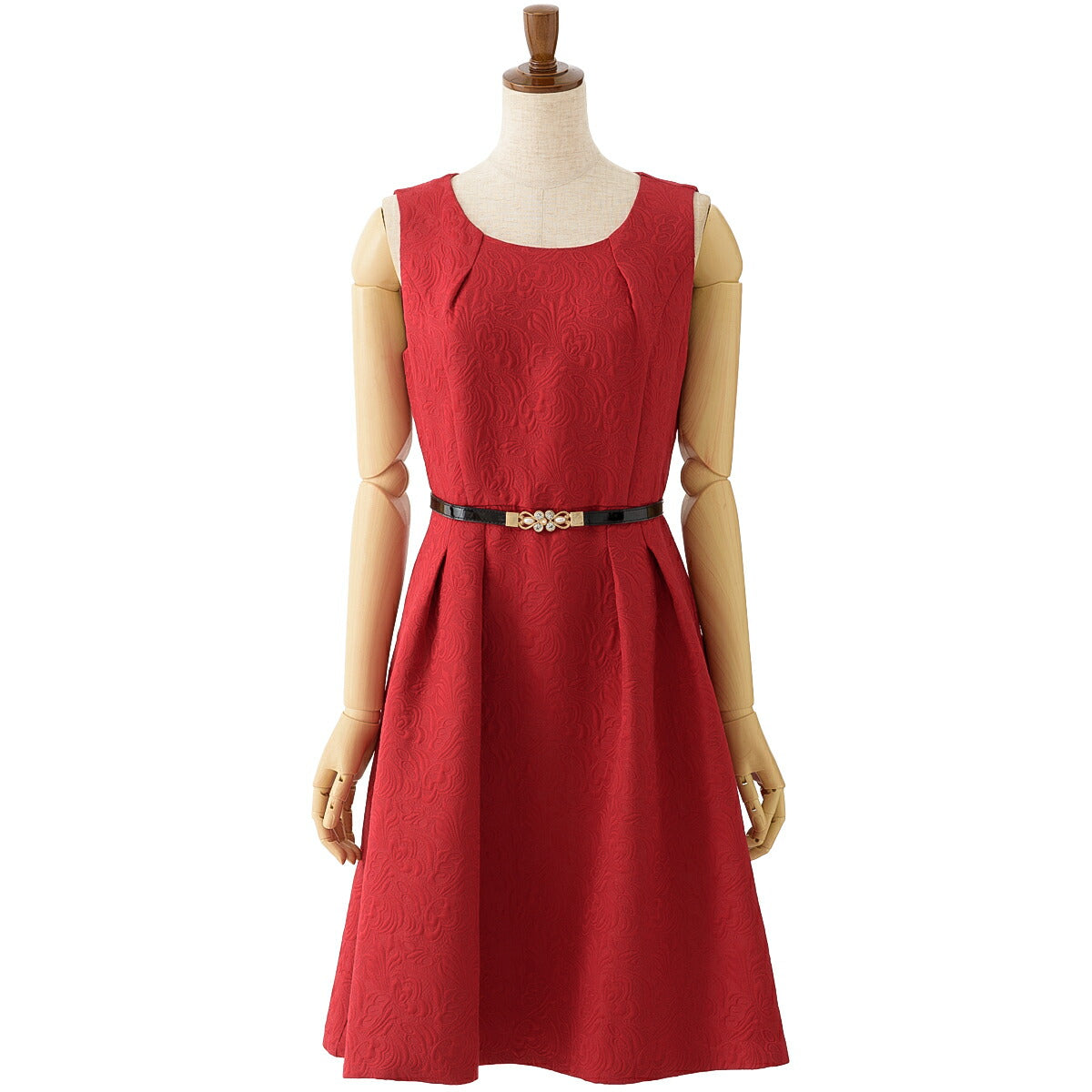 パーティードレス 結婚式/ワンピース/ドレス/春夏/20代/30代/お呼ばれAライン/膝丈/ベルトセット/ジャガードブルー/ネイビー/レッド/Mサイズ/9号 パーティードレス通販TwinkleGIrls