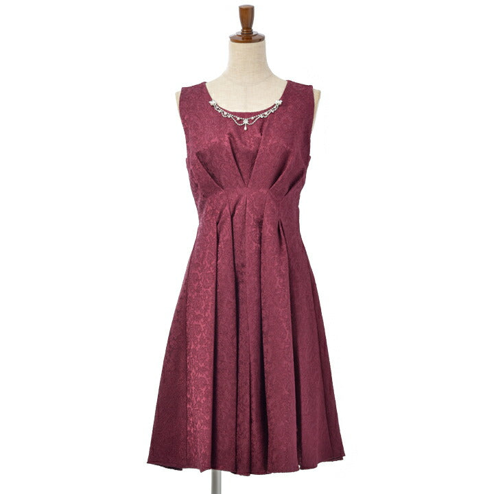 パーティードレス 結婚式/ワンピース/ドレス/春夏/20代/30代/お呼ばれAライン/膝丈/ネックレスセット/レースピンクベージュ/ワイン/ネイビー/Mサイズ/9号/ パーティードレス通販TwinkleGIrls