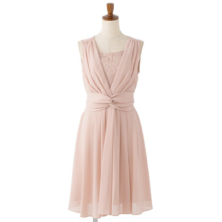 フィット&フレアパーティードレス結婚式ワンピースドレス秋冬膝丈/レース/シフォン/リボン全4色M/L