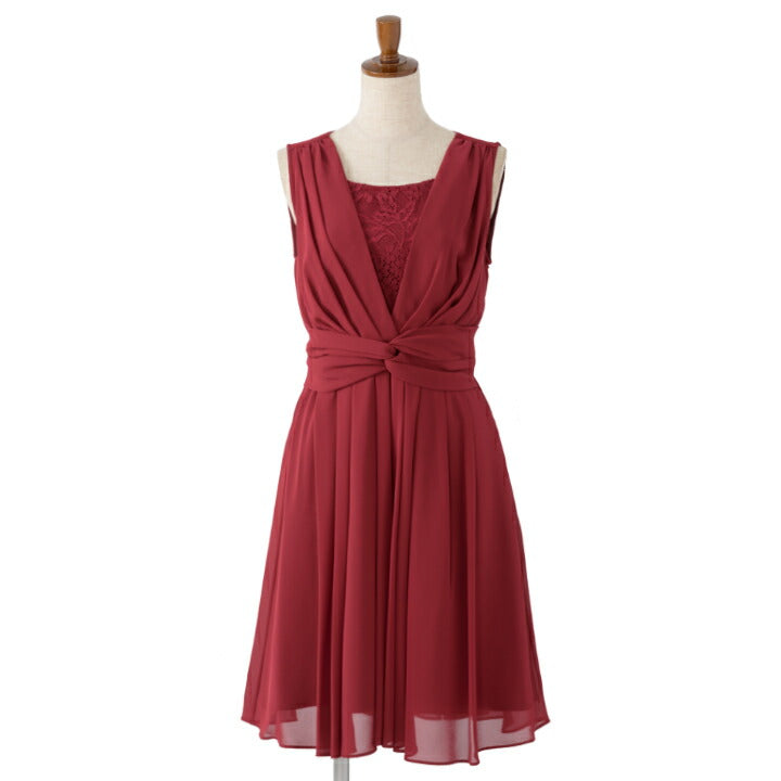 フィット&フレアパーティードレス結婚式ワンピースドレス秋冬膝丈/レース/シフォン/リボン全4色M/L