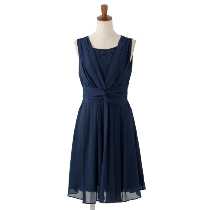 フィット&フレアパーティードレス結婚式ワンピースドレス秋冬膝丈/レース/シフォン/リボン全4色M/L