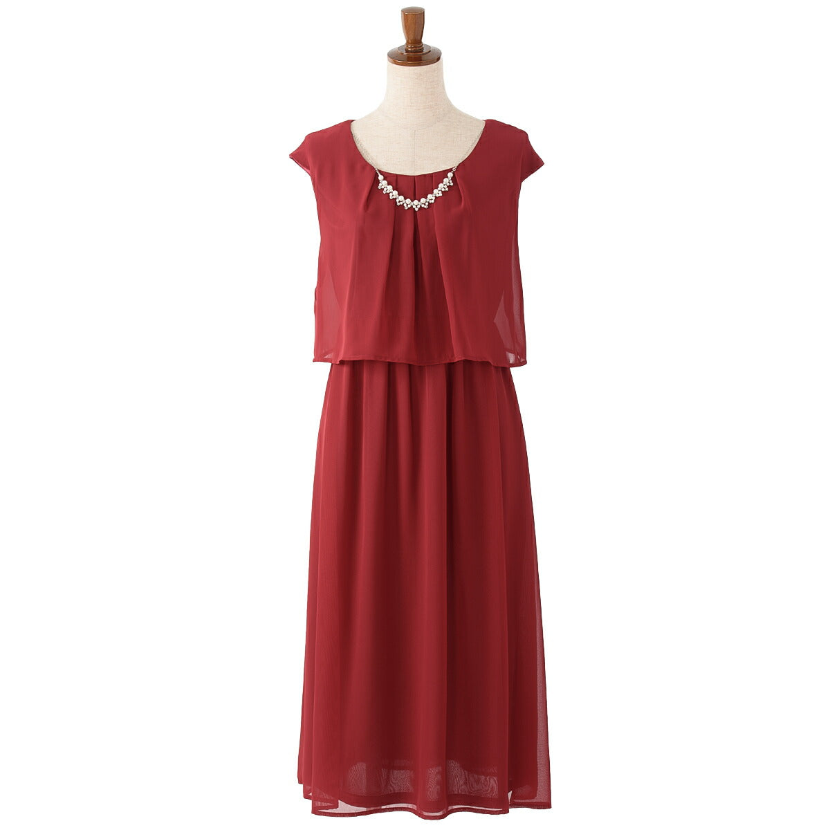 パーティードレス 結婚式/ワンピース/ドレス/春夏/20代/30代/お呼ばれミモレ丈/膝丈/パール/ビジュー/シフォン/サテン/ネックレスセット/レッド/ブラウン/グリーン/ブラック/Mサイズ/Lサイズ/9号/11号 パーティードレス通販TwinkleGIrls