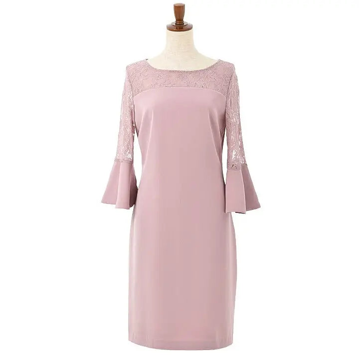 パーティードレス Iラインドレス結婚式 ワンピース ドレス 春夏 膝丈/アンブレラスリーブ/レース/ドレープ/パステル/シンプル 全4色 M パーティードレス通販TwinkleGIrls