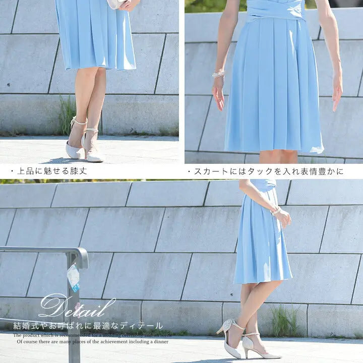 パーティードレスフィット&フレアドレス結婚式ワンピースドレス膝丈/フレアスカート/ドレープ/無地/シンプル全3色9号/11号